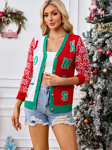 Woochic pull de Noël cardigan brodé motif de lettres jacquard